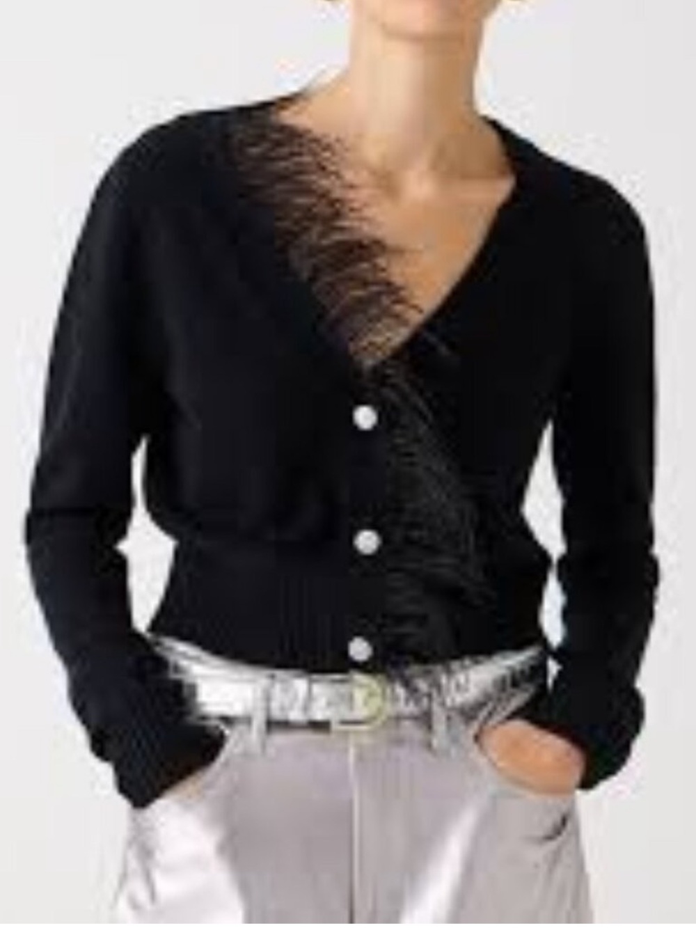 J. Crew Feather-trim cropped cardigan sweater with jewel buttons - Black